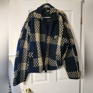 Belverly Tweed Cropped Chored Navy and Beige  Jacket, 3X